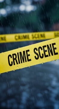 Cinta policial bajo la lluvia, escena del crimen