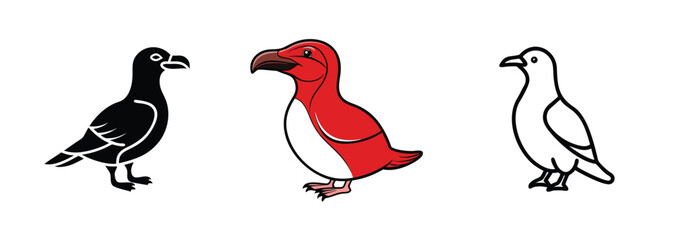 Fototapeta premium Bird Illustrations Black, Red, and White Pigeon Designs