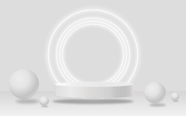 Abstract subtle background. Gray and white leaf platform gray background vector 3d render with podium stand to display cosmetic products 3d stage display white background display