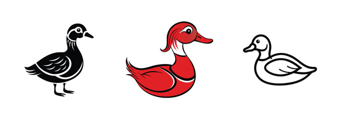 Three Ducks Black, Red, and Outline Illustrations