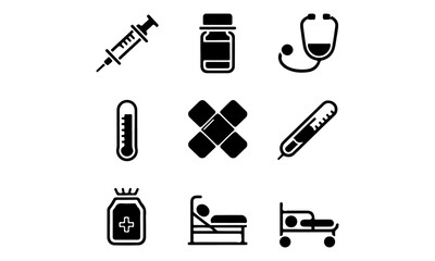 A black medical icons set collection