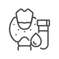 Thyroid Panel Blood Test Icon. Thin Line Illustration of Thyroid Gland and Test Tube, Representing Thyroid Function Test, Hormone Analysis, Endocrinology, and Diagnostic Screening