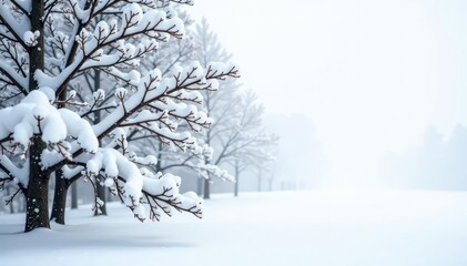 Fototapeta premium Snow-covered branches, stark winter scene on white, frost, season
