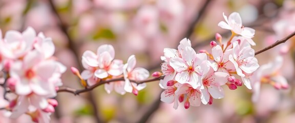 Obraz premium Soft pastel pink and white blossoms on a blurred summer background Ideal for wedding stationery, bloom, elegant