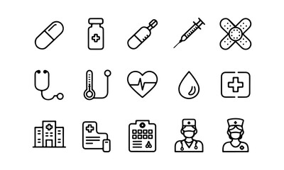 A silhouette medical icons set collection on white background