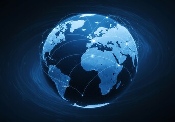 Global Network Connections: A captivating visual of Earth, intricately linked by a network of glowing lines, symbolizing global communication and interconnectedness.