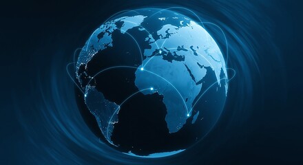 Global Network: The world, illuminated by digital connections, its continents and oceans intricately detailed, representing the essence of modern global communication.