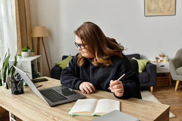 Young woman with Down syndrome expresses creativity and confidence in cozy home setting