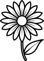 daisy flower black and white outline icon on white background