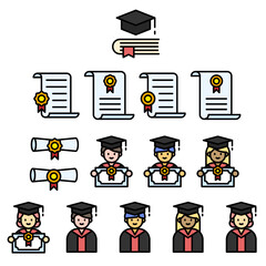 Graduation and certificate icon set. graduating students icon. Outline icon