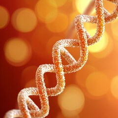 Glowing red dna strand with bright bokeh lights in background depicting futuristic genetic sequencing medical innovation in digital biology render