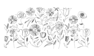 Fototapeta premium Botanical silhouette flower hand drawn on white background