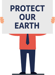 Person holding a sign that says Protect Our Earth in flat vector art style