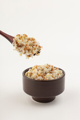 Cooked Organic Farro Grain in a Bowl for Dinner