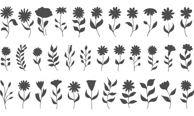 A black Beautiful vintage floral flowers silhouettes