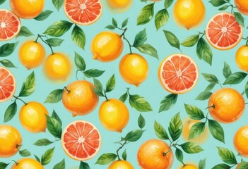  Bright Cheerful Citrus Pattern Detailed Watercolor Illustration Style for Walls Digital Art