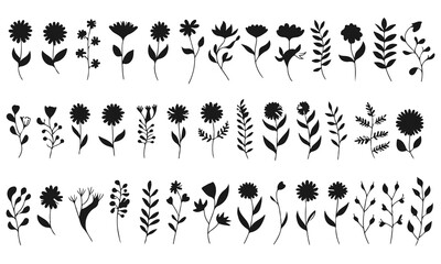 A black Beautiful vintage floral flowers silhouettes