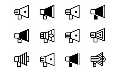 Set of black megaphone icon on white background