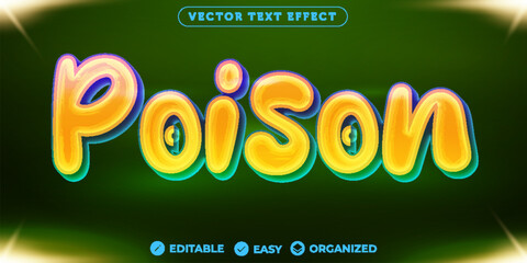 Colorful Poison text effect with glossy 3D vector lettering on a dark green background, editable and organized
