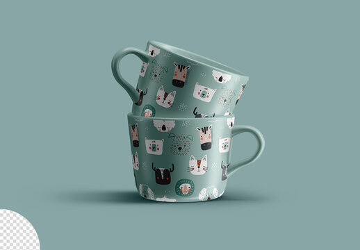 Stacked Mugs Coffe Cups Mockup