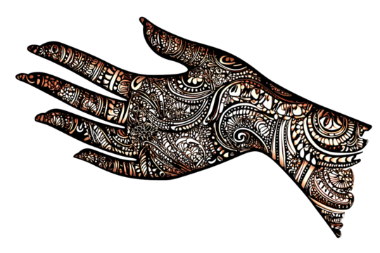  Create an Indian hand with intricate mehndi designs in a photo style, with a transparent background