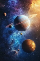 Galaxy at Night with Planets