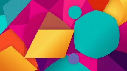 A vibrant explosion of geometric shapes celebrating joy and energy with bold colors and a dynamic interplay of forms.