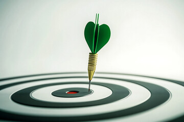 Green Dart Hitting Bullseye – Precision Targeting and Accuracy Concept in 3D