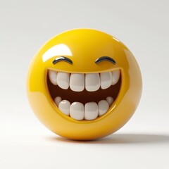 Fototapeta premium Joyful Yellow 3D Rendered Emoticon with Wide Grin on White Background
