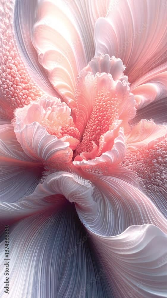 Poster A mystical flower composed of intricate lines and curves, its petals unfolding in mesmerizing motion. Light plays on their surface, revealing wondrous patterns that change smoothly