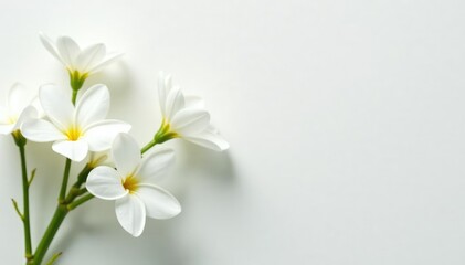Close-up of pristine white flowers on stark white backdrop, bloom, minimal