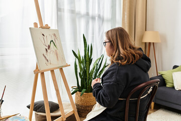 Creative exploration by a confident young woman with Down syndrome in a cozy home setting