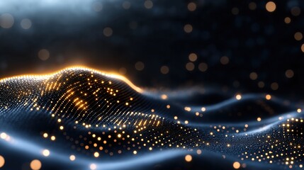 Futuristic dynamic grid with glowing points of light creating an abstract tech landscape in a modern digital environment