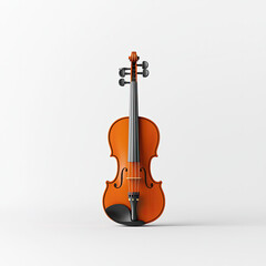 Fototapeta premium A polished violin stands poised, ready to fill a silent space with music, its rich amber wood gleaming against a stark white background.