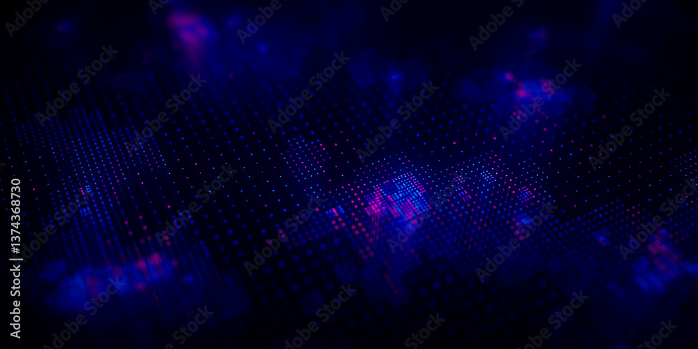 Poster Big Data clusters complex graph. Quantum computing patterns. Cyber space of AI technology neural connections. Futuristic graph. Digital information presentation. 