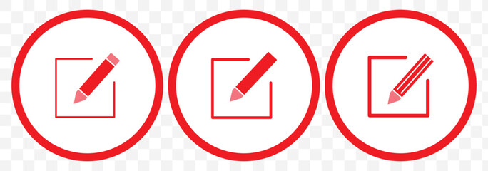 Edit icon set. Red edit document icon. edit text icon. pencil. sign up on Transparent Background. EPS 10.