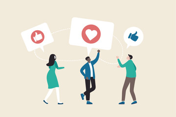 Social feedback, opinion or business advice, employee discussion, debate or customer comment, social media positive and negative feedback, people giving opinion with thumb up, thumb down feedback.
