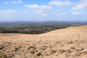landscape with parkland on the edge of the Peak District with Manchester on the distant horizon