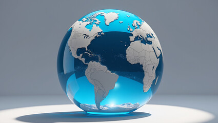 Fototapeta premium 3D Rendered Blue Globe with Worlds Map Shiny Surface
