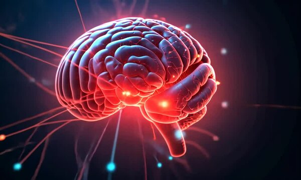 Cyber ​​Brain, Big Data Concept And Artificial Intelligence Machine Learning And Cyber ​​Mind Domination Neural Networks Generated By Ai. 4k video