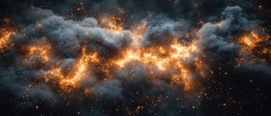 Obraz premium Captivating cosmic cloudscape with ethereal glow and nebula dust in a dark space background for creative projects