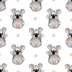 Obraz premium Koala pattern design featuring cute koalas and flowers on a seamless background