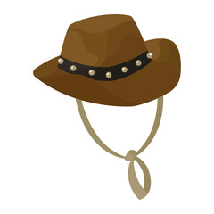 Brown Cowboy Hat Vector Illustration with Chin Strap and Decorative Studded Band