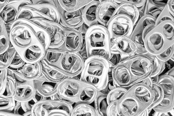 Pile of aluminum can rings, seen from above, close-up image