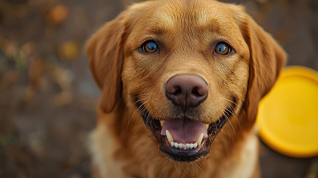 Happy fox red Labrador retriever outdoors