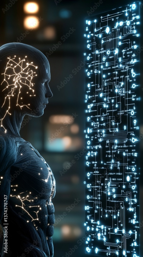 Poster futuristic neural interface exploring the boundaries of science and health innovation