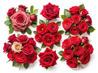 Obraz premium Red Rose Bouquets Collection - Isolated Floral Arrangement
