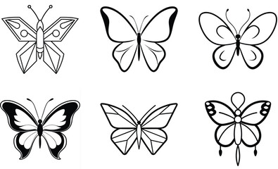 Set of a butterfly line art simple element, engraving, bugs, art, design.