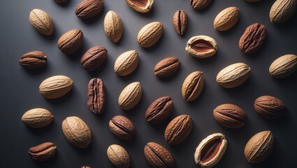 Assorted Nuts Close Up On Dark Background.