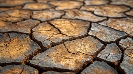 Cracked earth surface shows desiccation and arid land